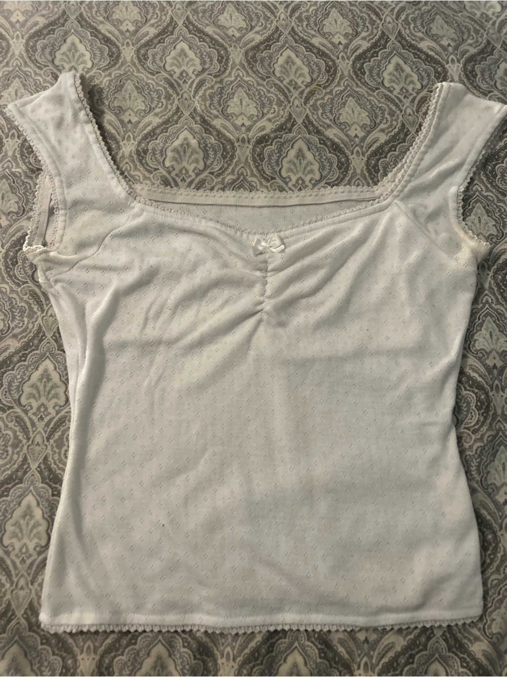 SHEIN White Square-Neck Tank Top with Bow Accent (Size XS)